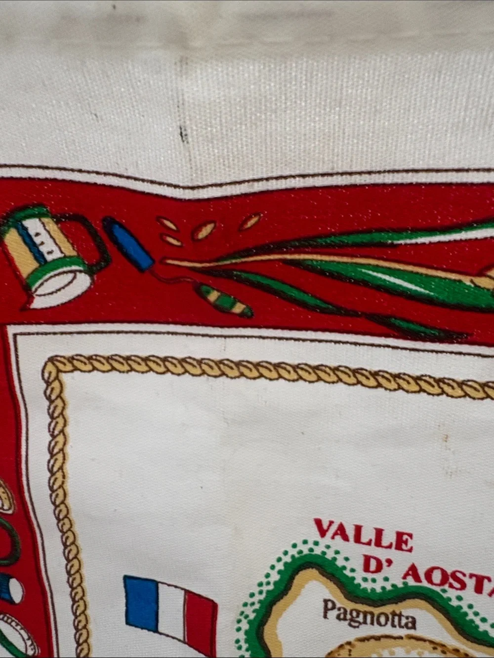 MonveniR Vintage Italian Il Pane Bread Map Tea Towel - Red, Cream, Blue